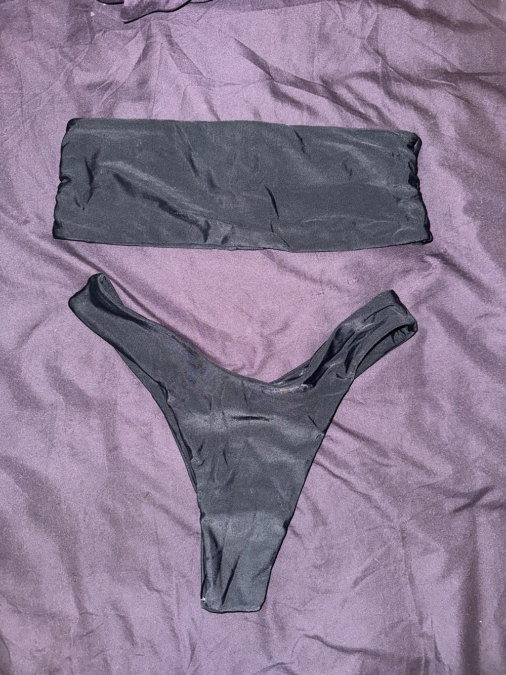 SHEIN Black Bandeau Thong Bikini Set - Two Piece Swimwear